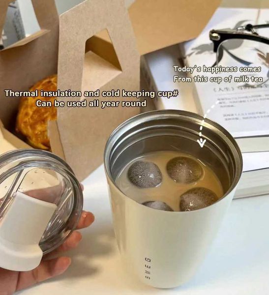 Milk White Thai Thermo Bottle with Stainless Steel Coffee Cup Thermos Mug Cold Hot Dual Purpose Insulated Water BottleCL240809