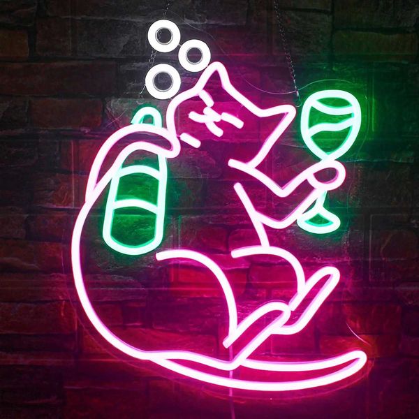 Cat Beer Neon Sign Funny Bar Neon Signs Wall Decor Dimming Led Sign Pink Animal Bar Signs Men Cave Home Cat Theme Party Decor X241210