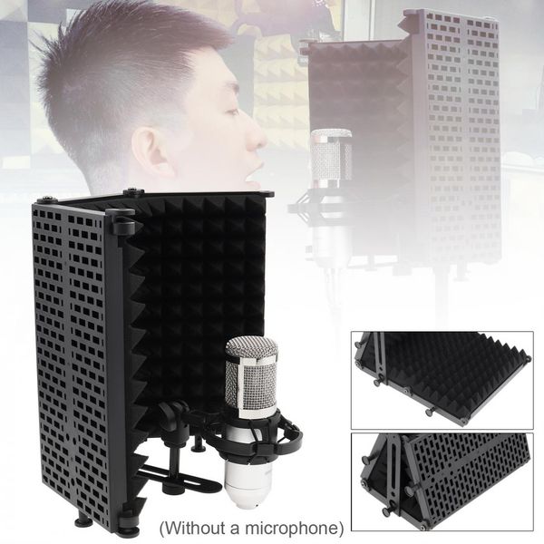 Microphone Isolation Shield 3-Panel Wind Screen Foldable 3-8&quot; and 5-8&quot; Threaded High Density Absorbing Foam for Recording Studio