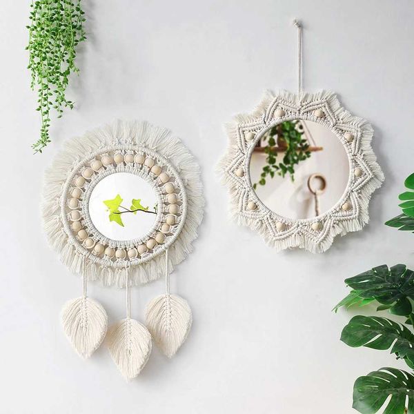 Wall Mirror rame Decorative Mirrors Boho He Decor Wall Hanging Mirror for Living Ro Decoration Bedro Baby Nursery Gift Y250120