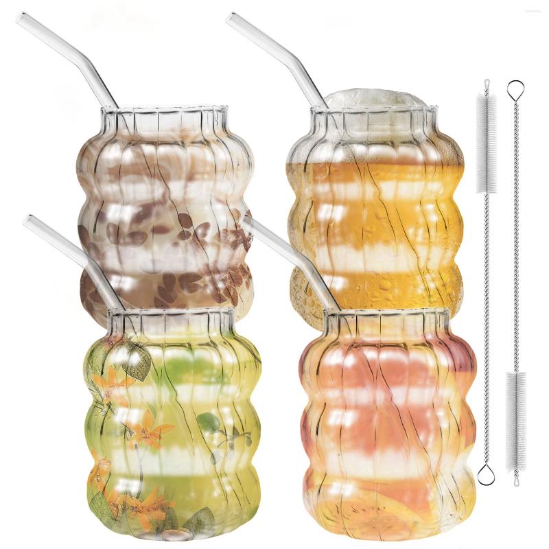 Wine Glasses Creative Glass Cups Coffee Mug Vintage Drinking Ribbed Glassware Aesthetic Milk With Straws Drinkware