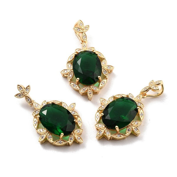 Placage en rack laiton micro pavé vert pendentifs en zircone cubique