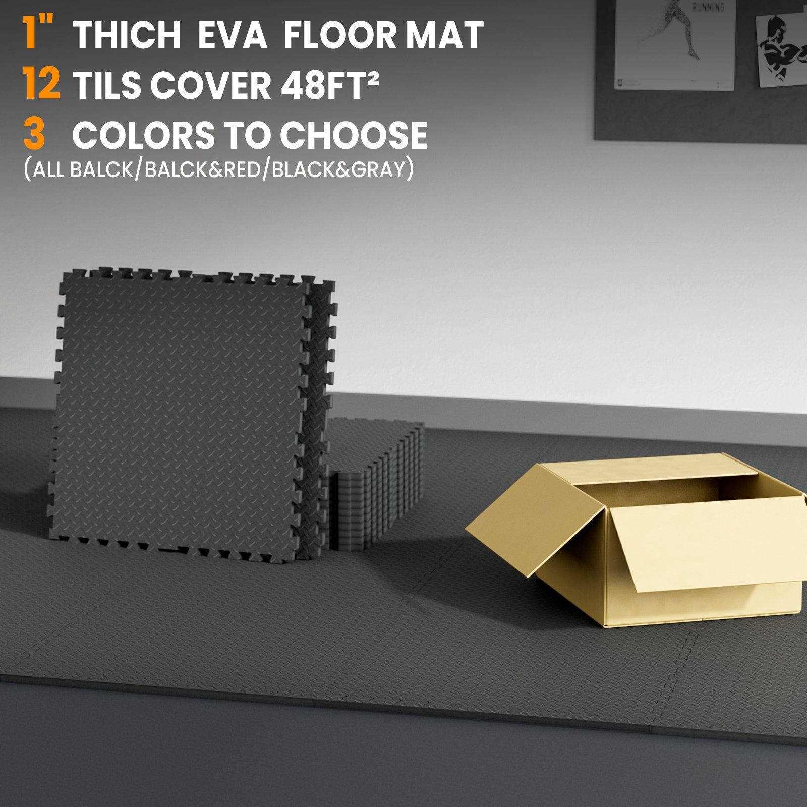 TEMU 1 Inch Thick 48 Sq Ft High Density Eva Foam Exercise Gym Mats 12pcs - Interlocking Puzzle Floor Tiles For Home Gym Heavy Workout Equipment