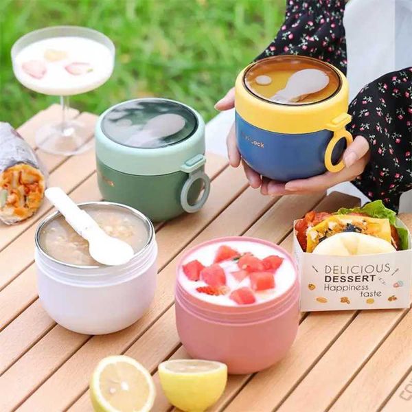 600ml Breakfast Cups Cereal Nut Yogurt Salad Soup Cup Container With Fork Thermal Microwave Food Storage Bento Box Lunch Box Y240919
