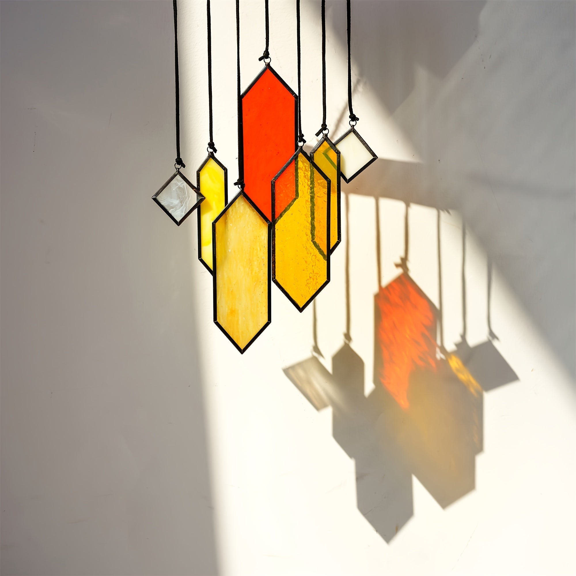 TEMU 7pcs Yellow Glass Light , Stained Glass Hanging Pendant, Artistic Wall Decoration, Indoor And Outdoor - Patio Decoration, Home Decoration,