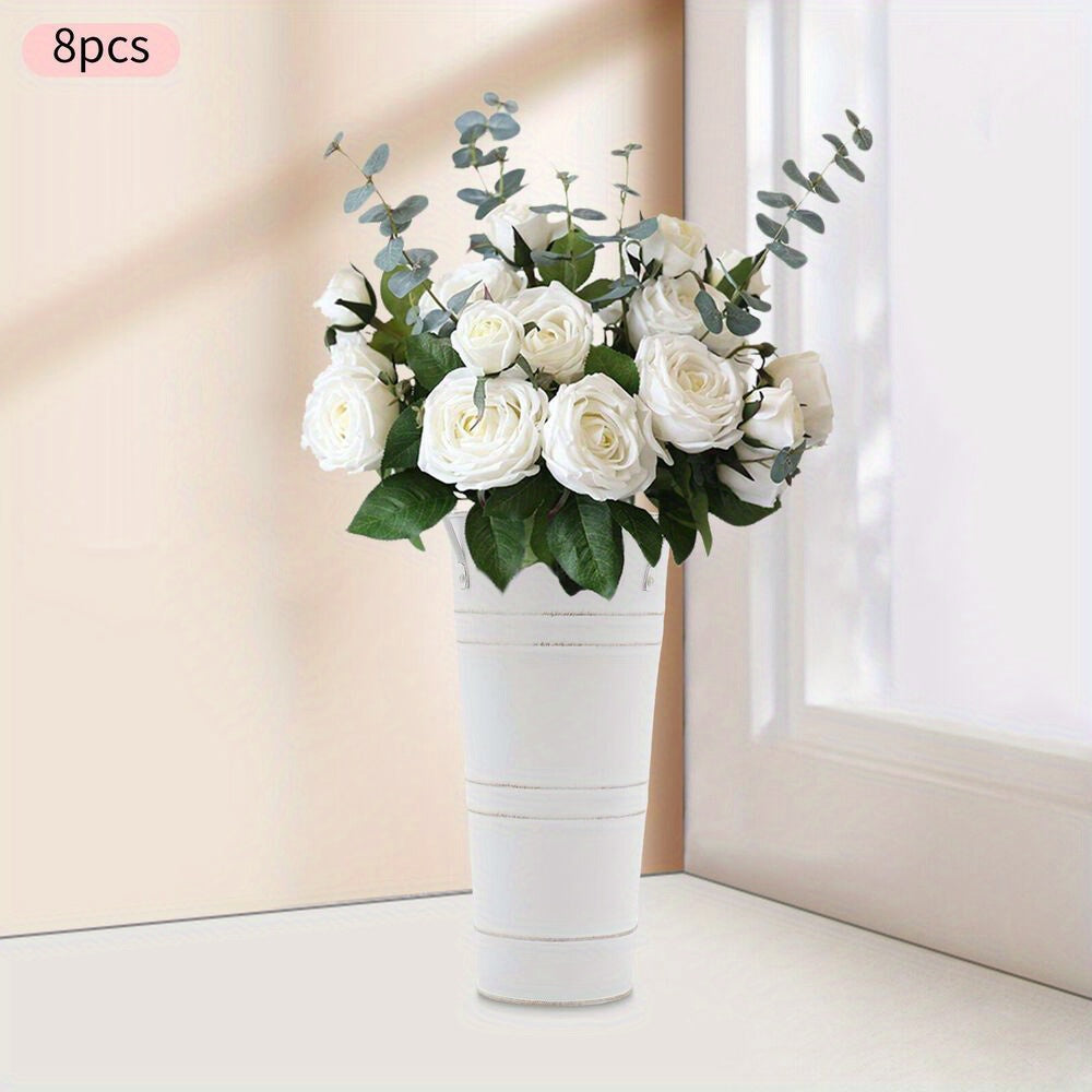 TEMU 8pcs White Metal Vases Flower Vases Cylindrical Bouquet Flower Bucket Vase Stand