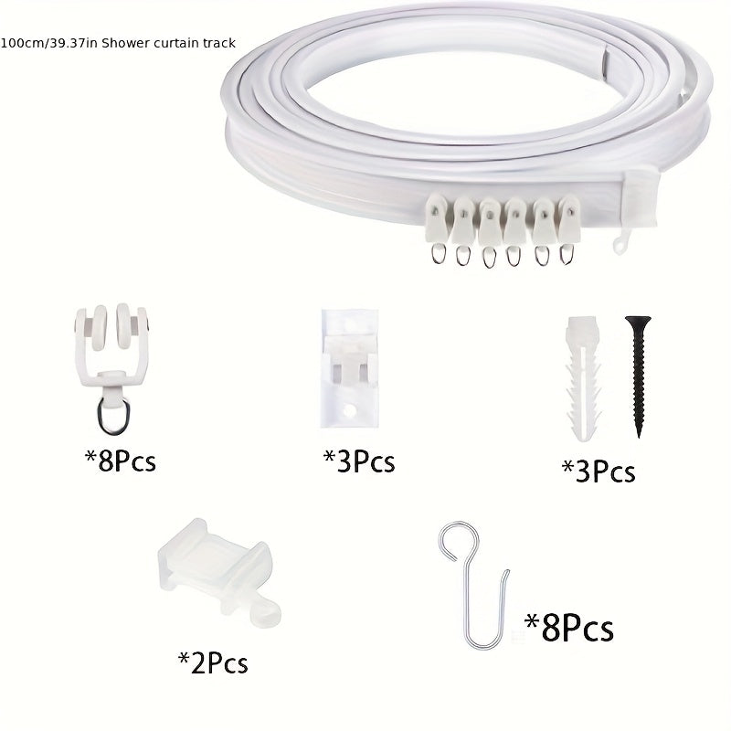 TEMU A Flexible Ceiling Curtain With Multiple Hooks And Brackets - White Metal Tracks For Room Partitioning, Bathrooms, And Rvs | Durable And