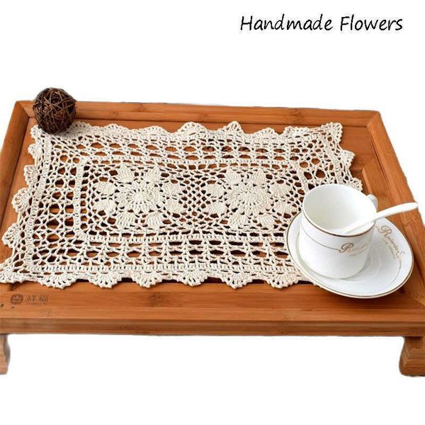 Mats Pads New cotton table place mat pad cloth crochet coffee placemat cup tea wedding coaster Handmade Christmas flower doily kitchen Z0502