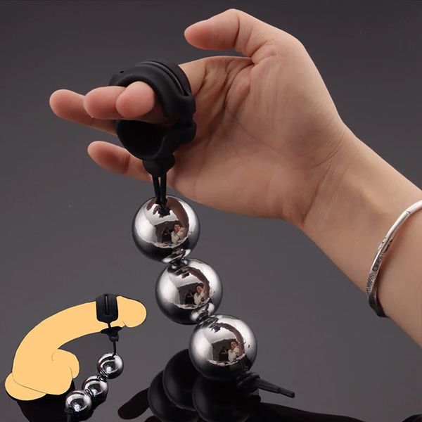 Vibrators Heavy Duty Metal Ball Pendant Penis Rings Ball Weight Hanger Stretcher Penis Extender Enlargement Cock Ring Male Chastity 231115
