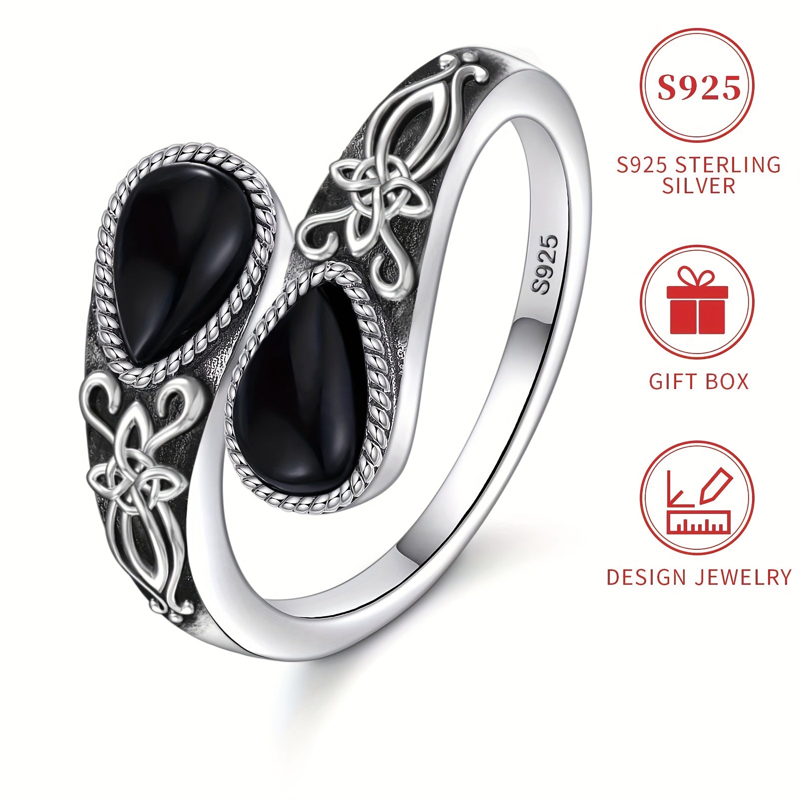 TEMU S925 Sterling Silvery Onyx Ladies Ring Spoonring Hypoallergenic Nickel Free Style Adjustable Thumb Jewelry Day Of Casual Attire Party Holiday