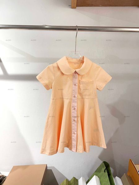 Classics lapel girls skirt summer Doll collar design Princess dress Doll bear kids designer clothes Solid color Short sleeve baby partydress