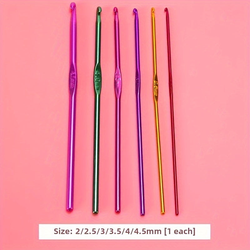 TEMU 6pcs Random Color Aluminum Crochet Hooks, Single Crochet Knitting Needles, Art Craft Sewing Supplies, Red