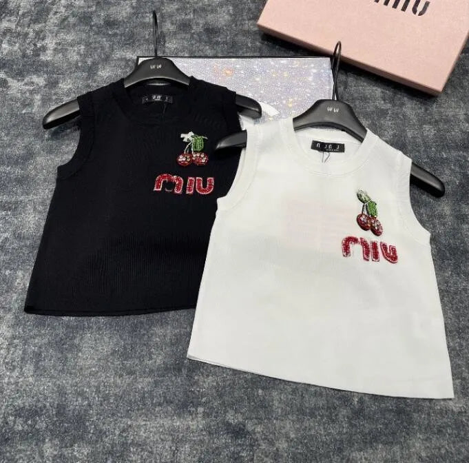 high quality Women&#039;s Tanks Camis Water Diamond Red Cherry Knitted vest sleeveless sweater woman tank top MM BFG2501113