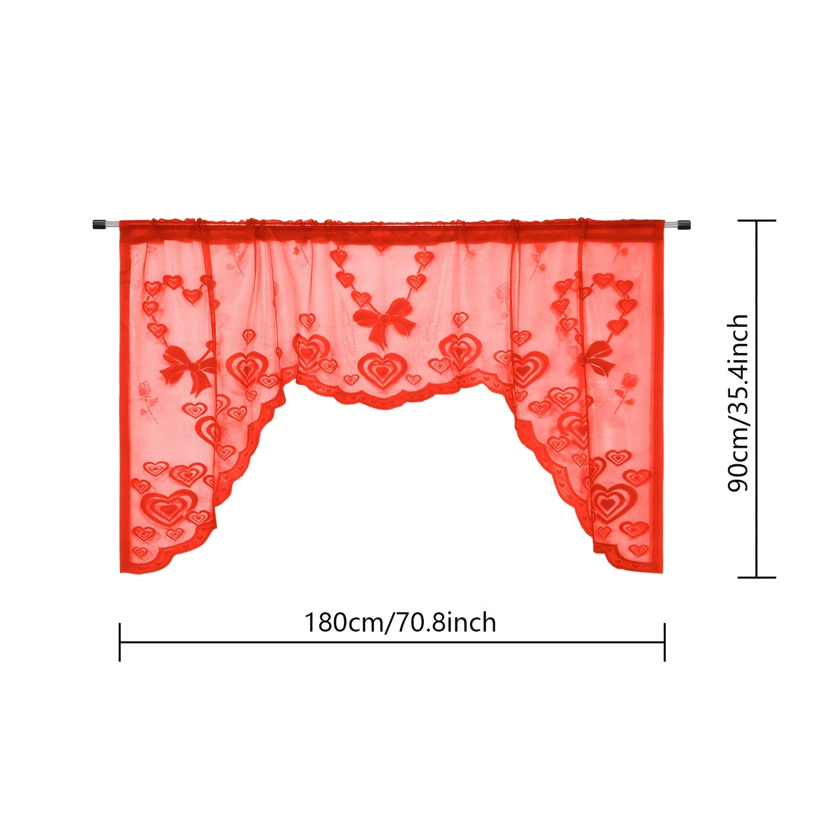 TEMU Valentine's Day Romantic Lace Curtain With Rose Bow - Lightweight, Semi-sheer Rod Pocket Room, Bedroom, Kitchen Decor
