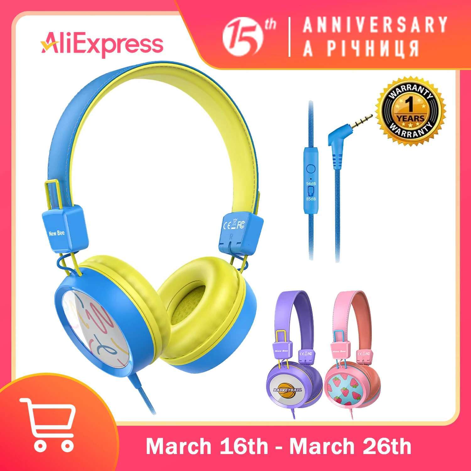 New Bee KH20 Kids Study Wired Headphones Headphone Foldable Earphone with Mic Music Headset Limited Volume for Children