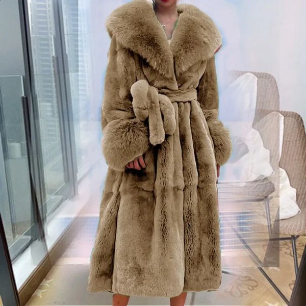 Long Faux Coat For Women - Warm Winter Jacket With Mink Fur Collar And Feather Coats Oversized Outerwear B3