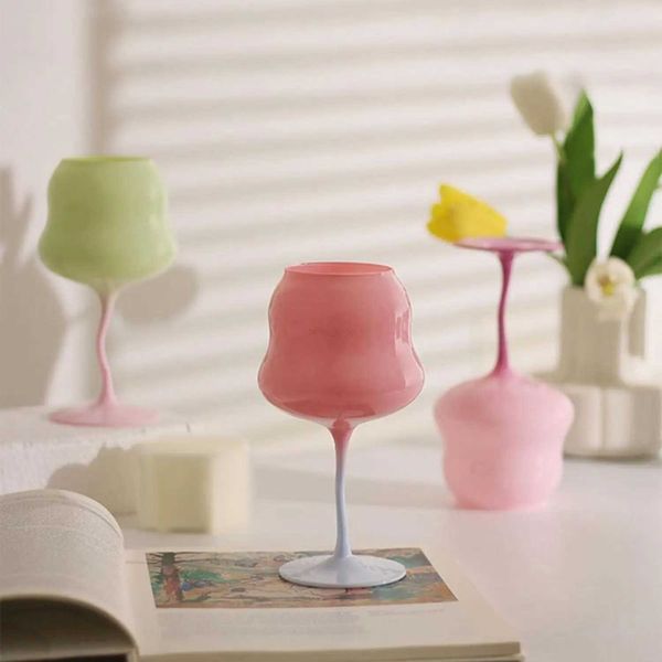 Macaroon Candy Contrast Goblet European Grape Wine Cream Twist Glass Girl HeartB240719