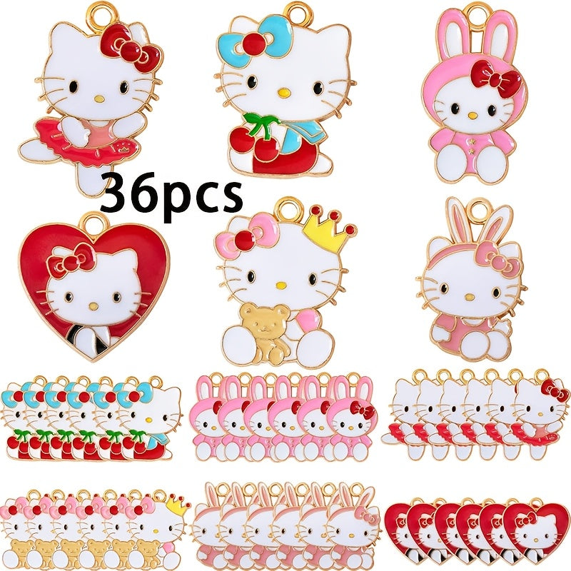 TEMU 36pcs Of Hello Kitty Enamel Cat Accessories - Bracelets, Necklaces, Earrings, Pendants, Handicrafts, Cute Cat Accessories