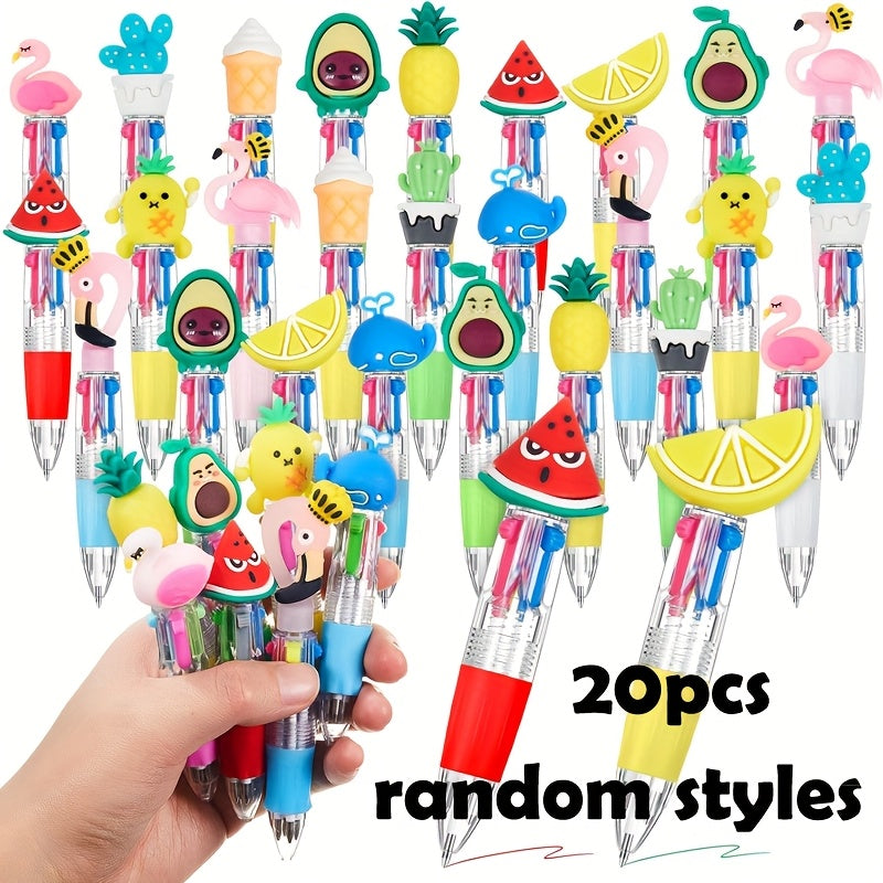 TEMU 20pcs Retractable Ballpoint Pens With 4 Color Ink, Point, Oval-shaped, Assorted For Office, Holiday Gifts Party And Party Favors