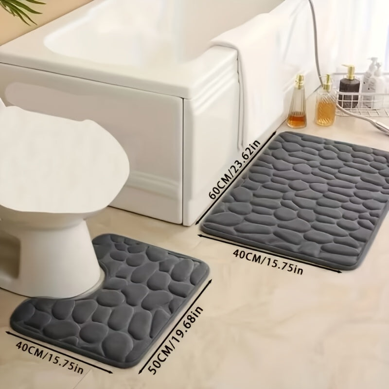 TEMU 2pcs Set Of Soft Bath Mats, Anti Slip, Quick Drying, Washable, Stone Patterned Design, Sizes 15.75x23.62 Inches And 15.75x19.69 Inches, Suitable