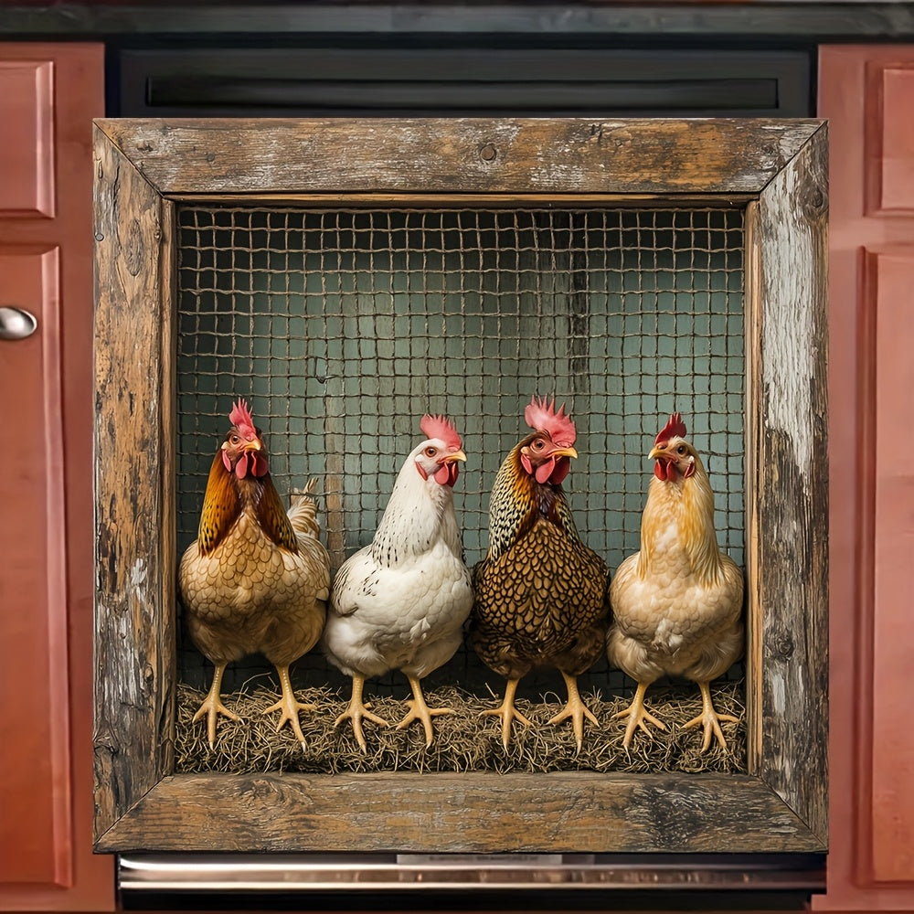 TEMU Art Deco Watercolor Hen Farm Animal Print Wall Decal - Self-adhesive, Reusable Plastic Sticker With Rustic Chicken For Kitchen, Living Room,