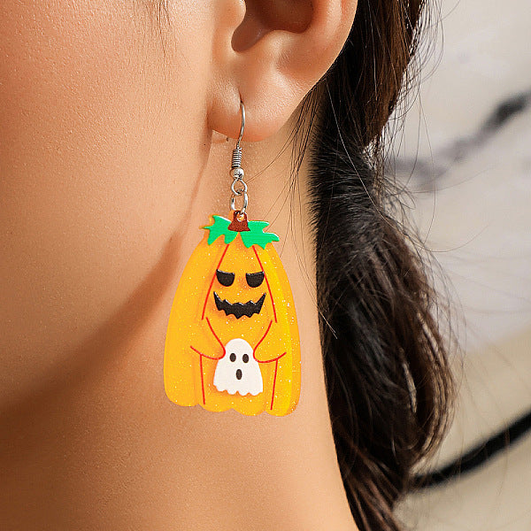Boucles d'oreilles pendantes en acrylique avec motif citrouille d'Halloween pour femmes