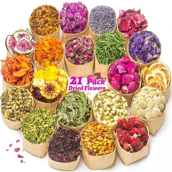 Decorative Flowers Wreaths 21Bags Natural Rose Lavender Dried Flower Set DIY scented Candles Epoxy Resin Jewelry Don&#039;t Forget Me Lily P