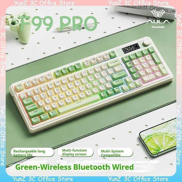 Keyboards Aula S99pro with screen display wireless Bluetooth keyboard Rgb ultra long battery life office keyboard silent PC laptop z250209