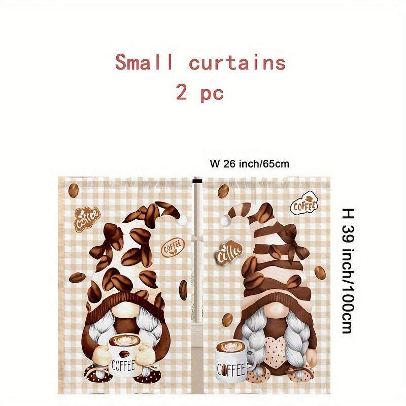 TEMU Chic Coffee Dwarf Semi-sheer Curtains - 1pc Valance Or 2pcs Cafe Set, Rod For Kitchen, Living Room & More - Machine Washable Polyester Home