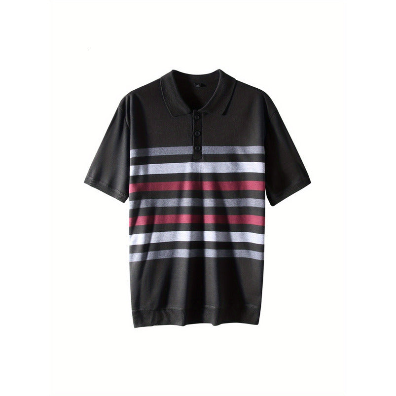 Men&#039;s Sports Casual Shirt - Breathable Knitted Short Sleeve Top with Black White Contrast Collar, Suitable for Outdoor Hiking, Fitness, and Dai