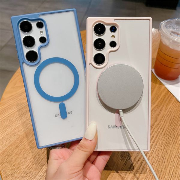 Transparent Clear Candy Colored Acrylic Magnetic Shockproof Phone Case for iphone 16 15 14 13 12 Samsung S23 S24 Compatible Magsafe Charger