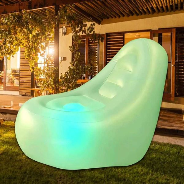Other Furniture IndoorOutdoor Air with Light LED Iatable Chair Big Size Brow Up Illuminated Sofa without Pump Lazy Couch Q240625
