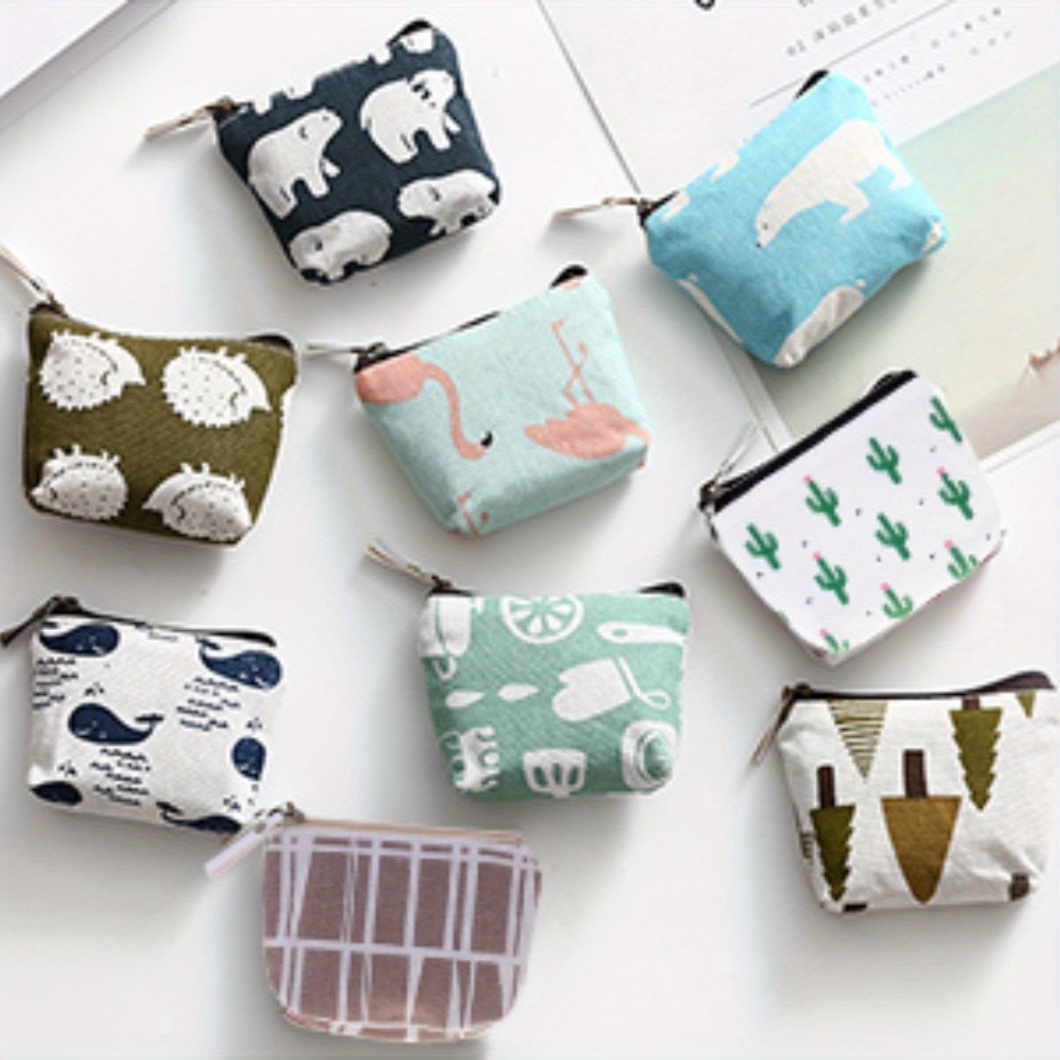 TEMU 10pcs Canvas Mini Wallets: Zipper Closure With Adorable Patterns, Suitable As Coin Purses, Card Holders, And Small Item Bags; Showcases