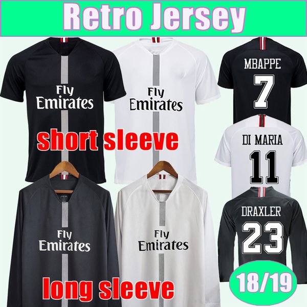 2018 2019 MBAPPE Mens Retro Soccer Jerseys VERRATTI CAVANI Home Black Away White Football Shirts DI MARIA T.SILVA DRAXLER Uniforms