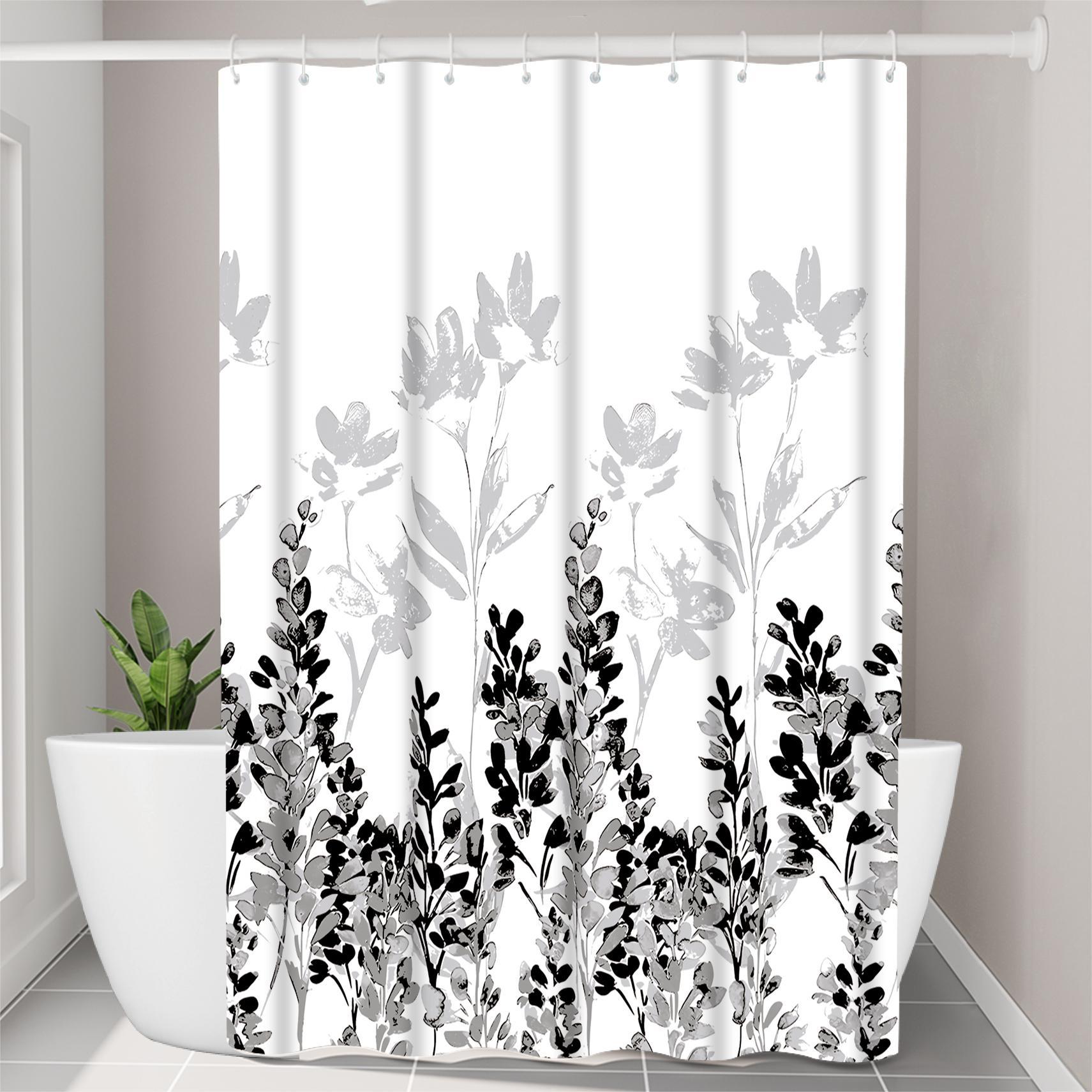 YL-36938 Manufacturer Spot Digital Printed Fabric Shower Curtain Waterproof Thickened Bathroom Partition Curtain with Hook Cross-border Supply