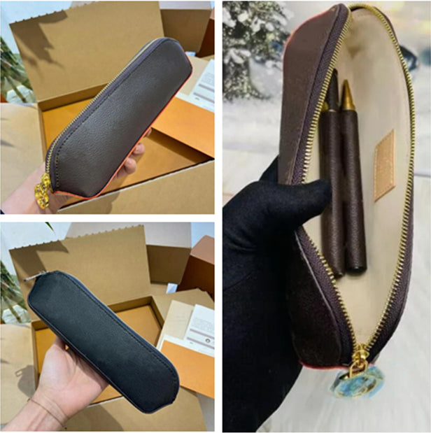 Classic Brown Flower Jewelry Storage Boxes Leather Zipper bag Designer Men Pen Bags Women Lipstick Eyebrow Pencil Bag Children&#039;s pencil case