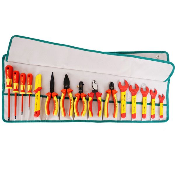 15Pcs 1000V insulated electrical tool set cable pliers. Wrench screwdriver Electrician&#039;s knife set for power maintenance