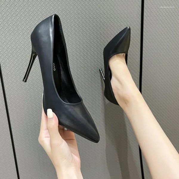 Dress Shoes Black Stiletto Heels With Spring All-matching Pointy Work Korean Style Professional Fashion Single Women