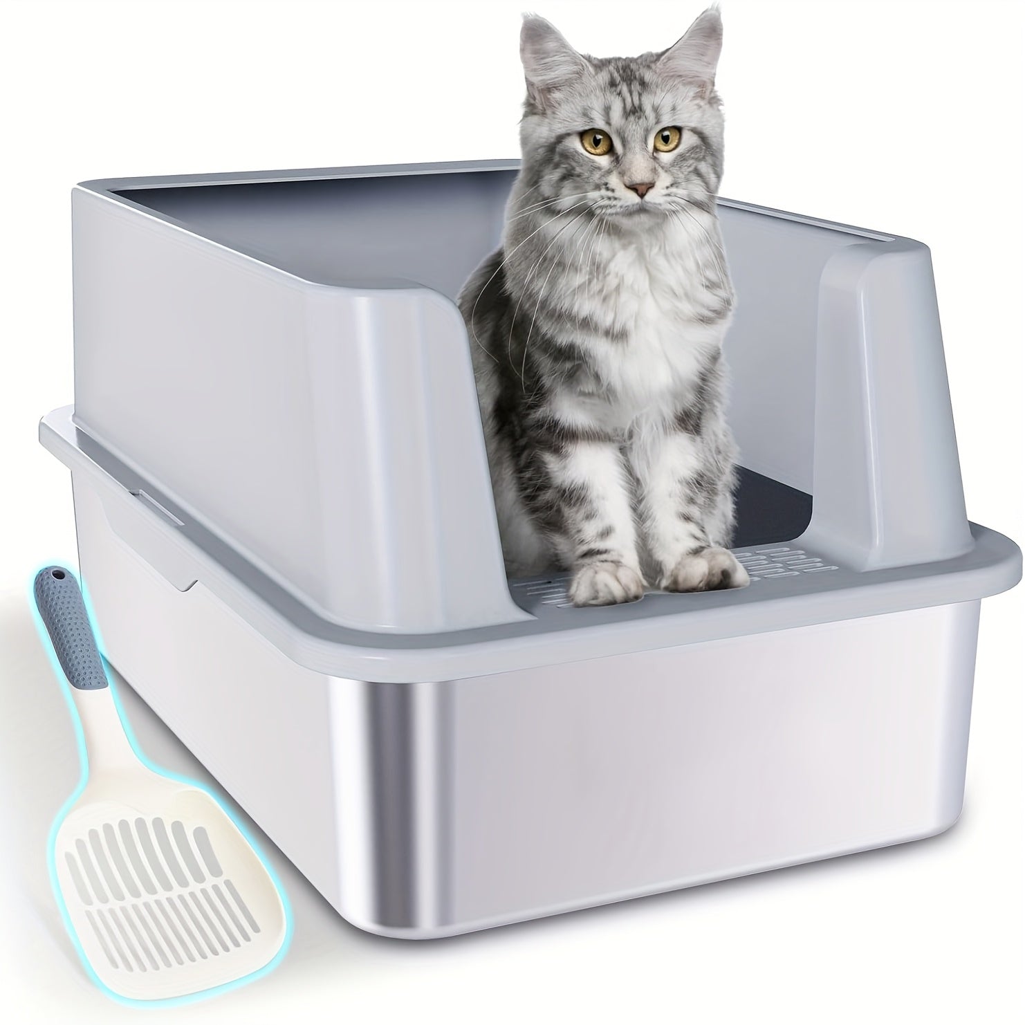 TEMU Stainless Steel Litter Box, 23.6"x15.7"x11.8"(height) Extra Large Stainless Steel Cat Litter Box High Sides, Easy Clean Non Stick No Smell Xl