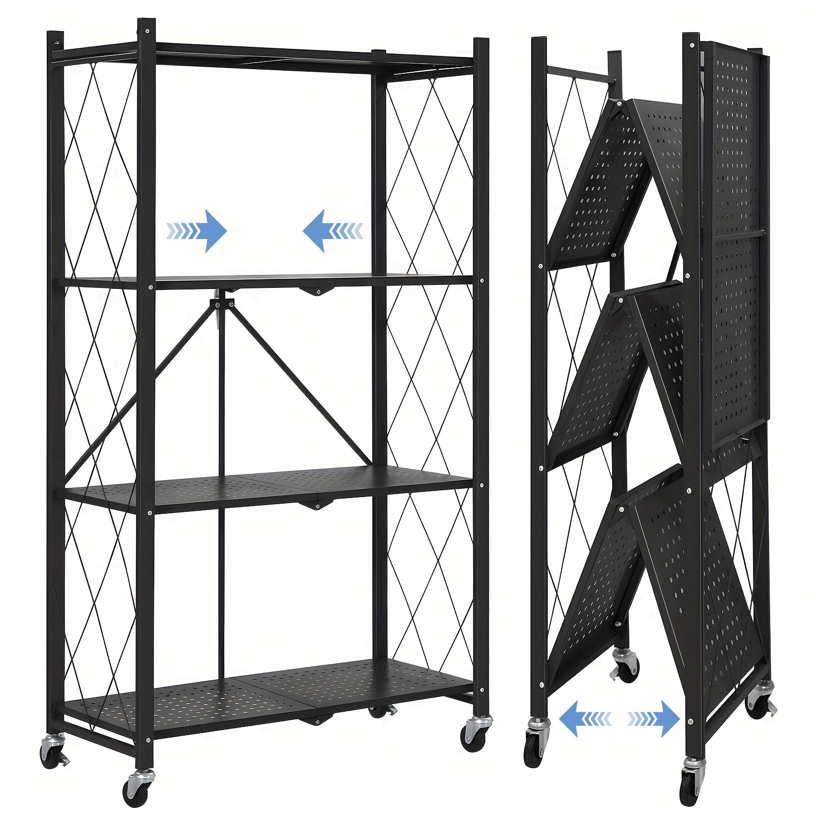 TEMU 5-tier Foldable Storage Shelf, Steel Storage Shelving With Wheels - Metal Collapsible Shelving Unit Display, Rolling Cart For Books Kitchen