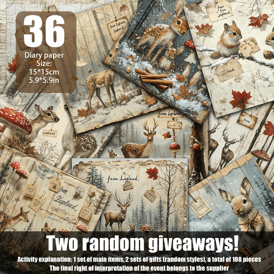 TEMU 36pcs Forest Animal Paper - Vintage Tea Stain Parchment, & For Diy Journals, Scrapbooking, And , Scrapbooking Supplies