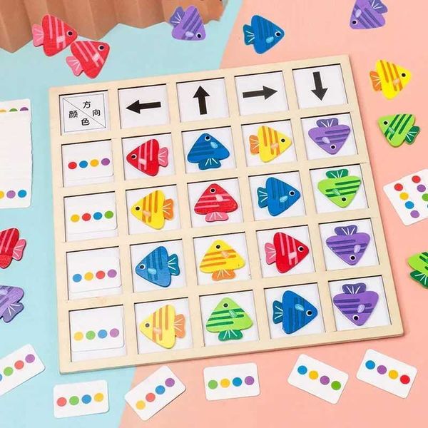 Learning Toys Childrens wooden Montessori toys logical thinking training direction color cognition education combat board game H241018