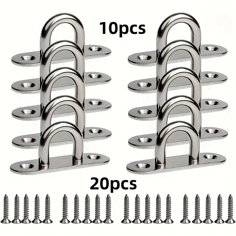 TEMU 30pcs, Includes A Set Of 10 Stainless Steel Hooks And 20 Mounting Screws, M5 With Rings For Marine Equipment, Heavy-duty Ceiling And Wall Mounts