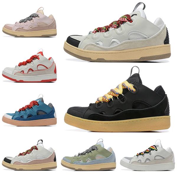 2025 Men Women Designer Shoes Plataforma preta branca azul rosa vermelho azeitona de couro de oliva homens tênis de esportes esportivos ao a