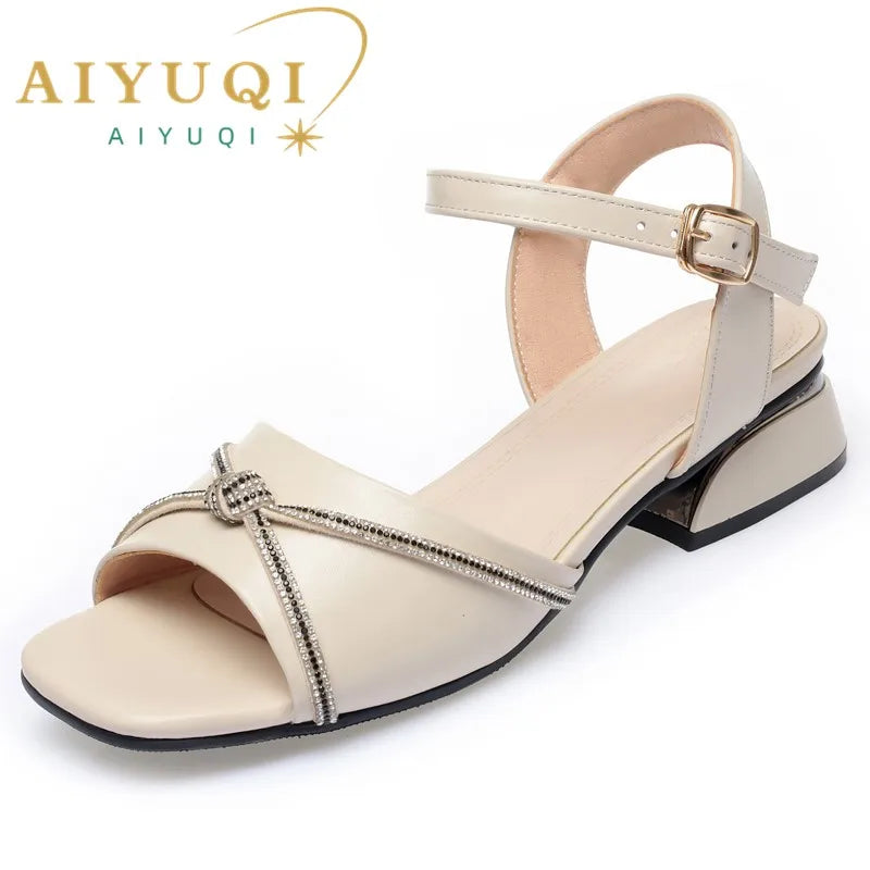 AIYUQI Sandals Women Genuine Leather Summer Crop Toe Women Sandals Fish Mouth Large Size Roman Sandals Women