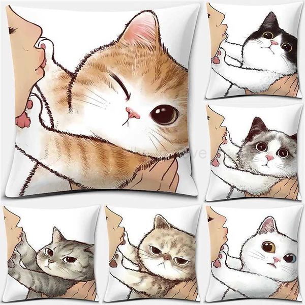 Cartoon cat pattern series decorative pillowcase square home office decoration funda de almohadaM240717