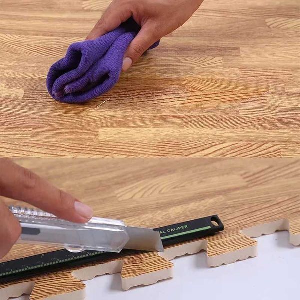 Play Mats Interlocking Wood Grain Puzzle Floor Foam Carpet Thick and Durable Playmat for Baby Easy to Clean and Assemble 30cm Play Mats