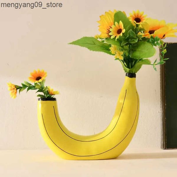 Vases Simple Banana Vase Flower Arrangement Round Flower Pot Holder For Living Room Tabletop Decoration Vertical Shoe Rack Home Decor J24121