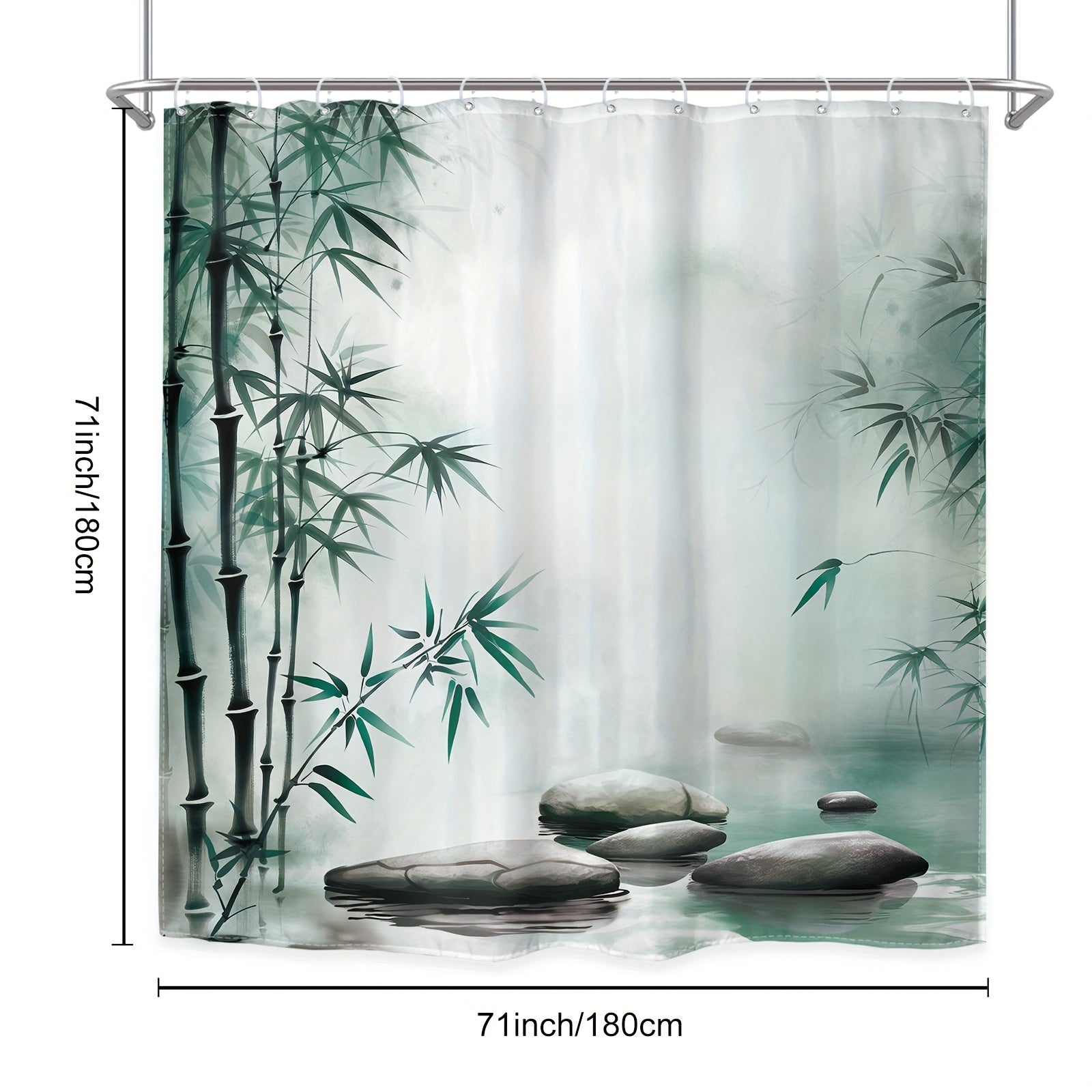 TEMU 1pc - Polyester - Shower Curtain Chinese Style Ink Stone Misty Stream Natural Scenery Waterproof Shower Decorative Accessories With 12 Plastic