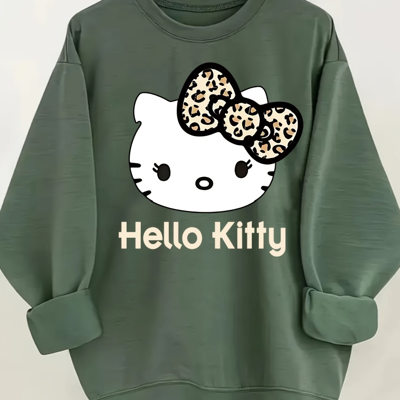 TEMU Hello Kitty Women's Oversized Sweatshirt - & Bow Print With Hello Kitty Face, Soft Pullover, Machine Washable Casual Sweater For Casual Attire &